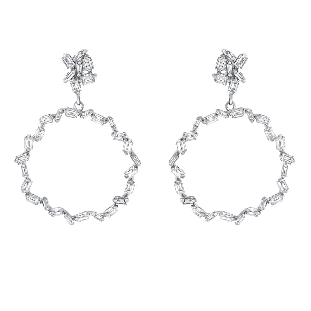 Suzanne Kalan 18K White gold Baguette Diamond Firework Earrings