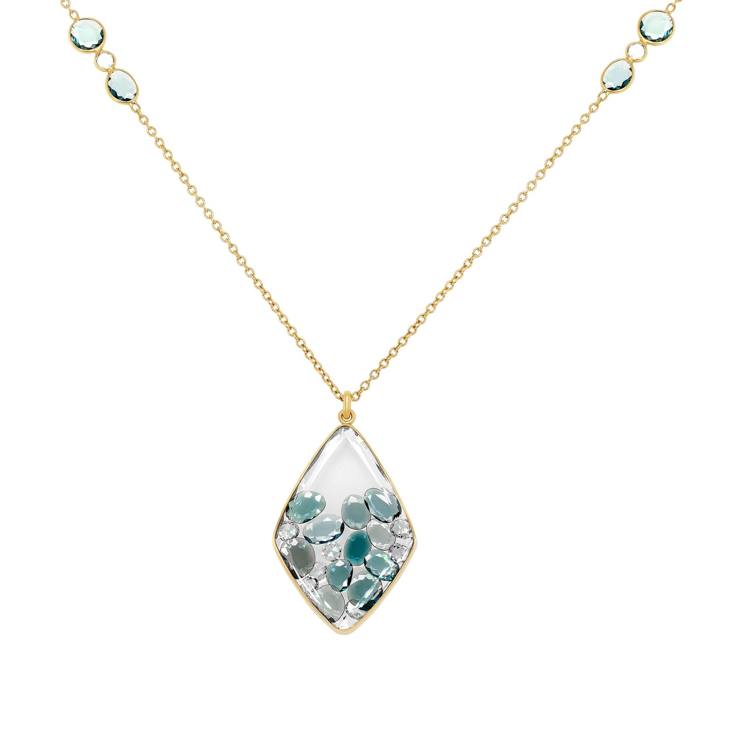 Moritz Glik 18K Yellow Gold Diamond Blue Spinel Shaker Necklace