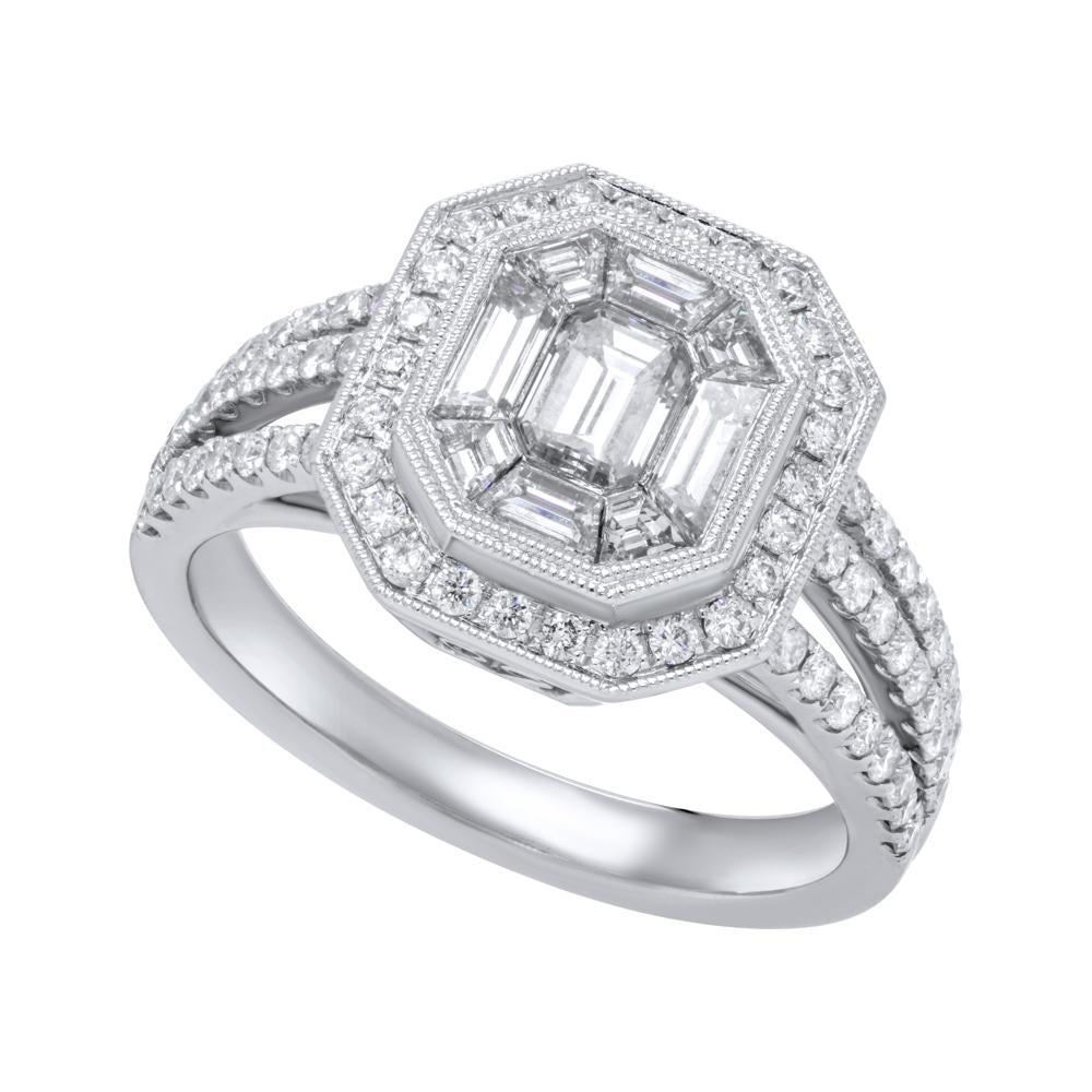 Jay Feder 18K White Gold Emerald Pie-cut Diamond Ring