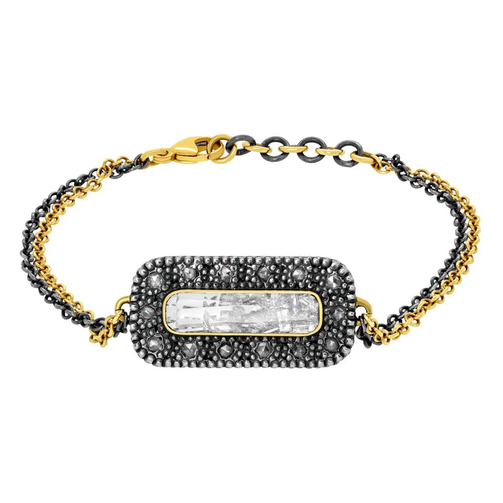 Moritz Glik 18K Yellow Gold Blackened Silver Diamond Rectangular Shaker Bracelet