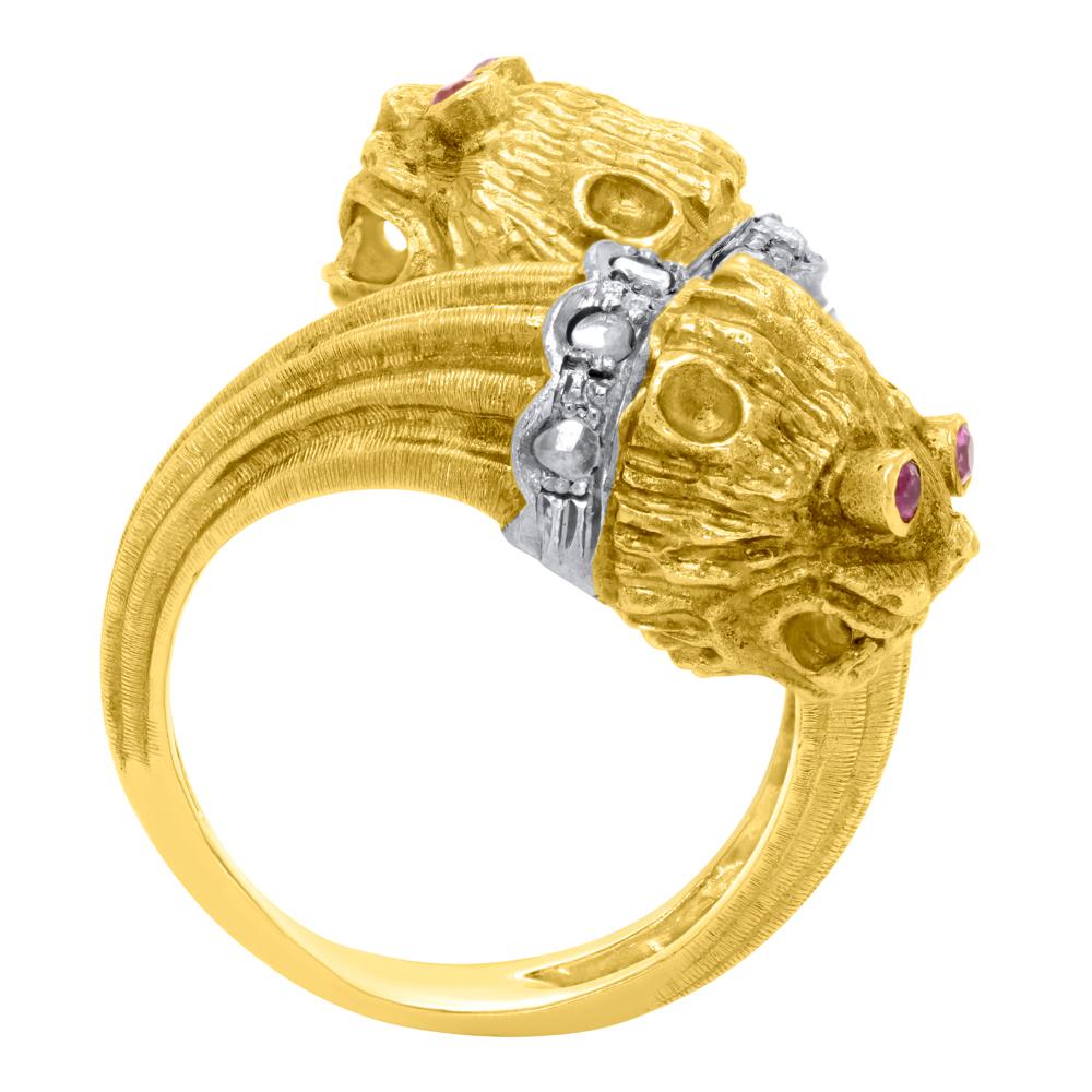 Jay Feder 18K Yellow Gold Diamond Pink Sapphire Lion Ring