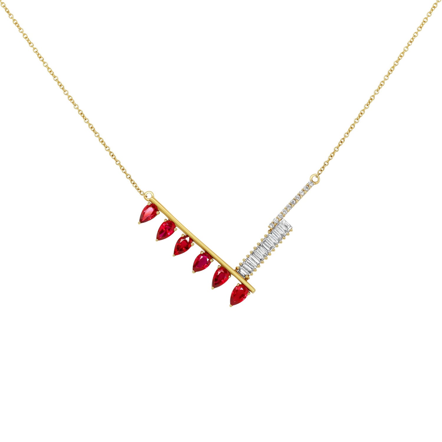 Khai Khai 18k Yellow Gold Ruby Diamond Palme Necklace