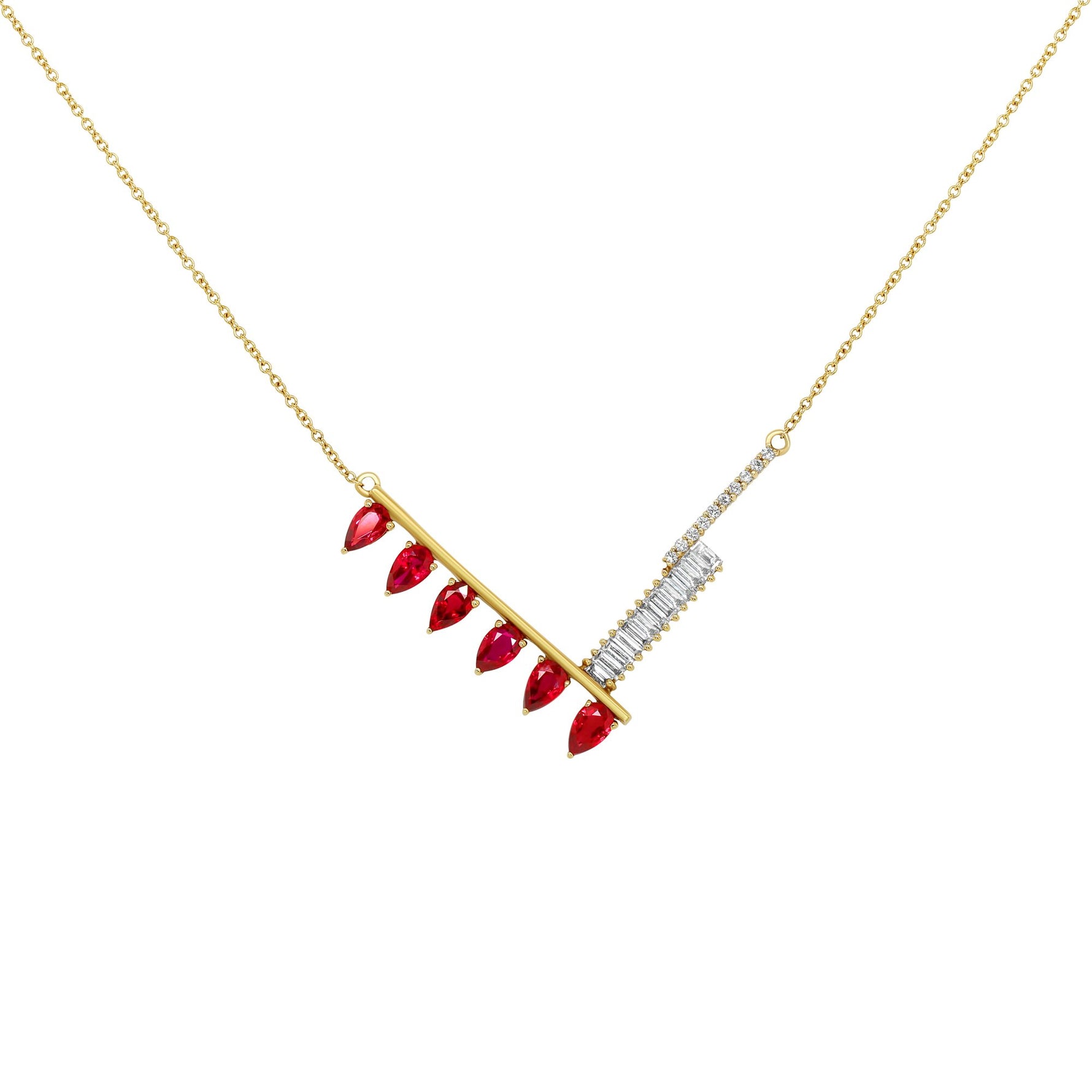 Khai Khai 18k Yellow Gold Ruby Diamond Palme Necklace