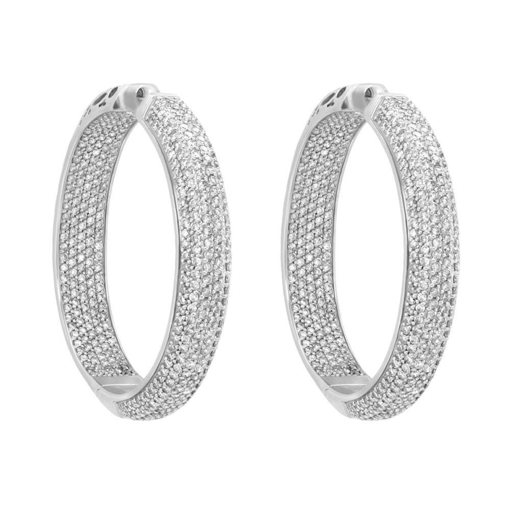 Jay Feder 14K White Gold Large Pave Inside/Out Hoop Earrings