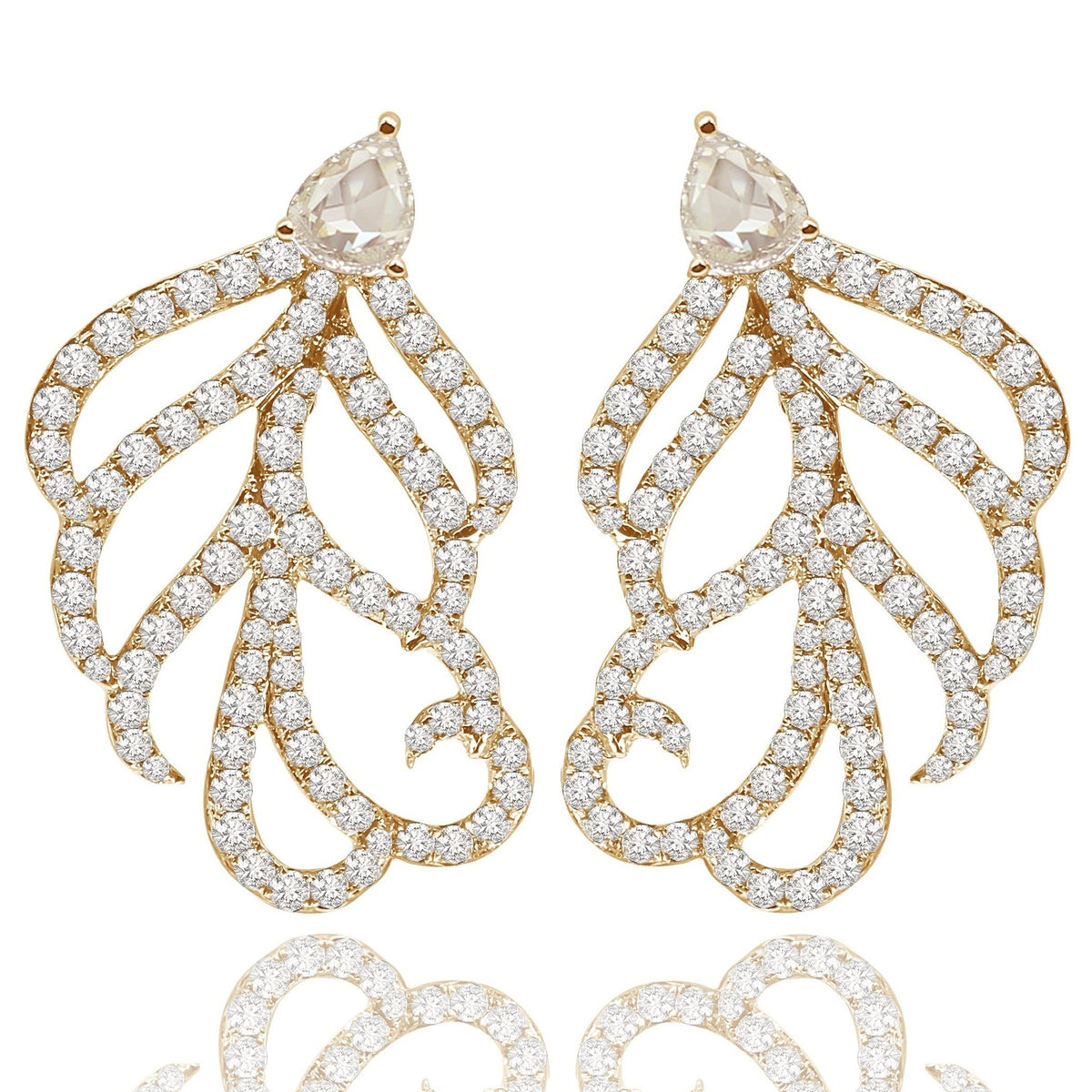 Sutra 18K Yellow Gold Feather Collection Small Diamond Earrings - Jay Feder Jewelers