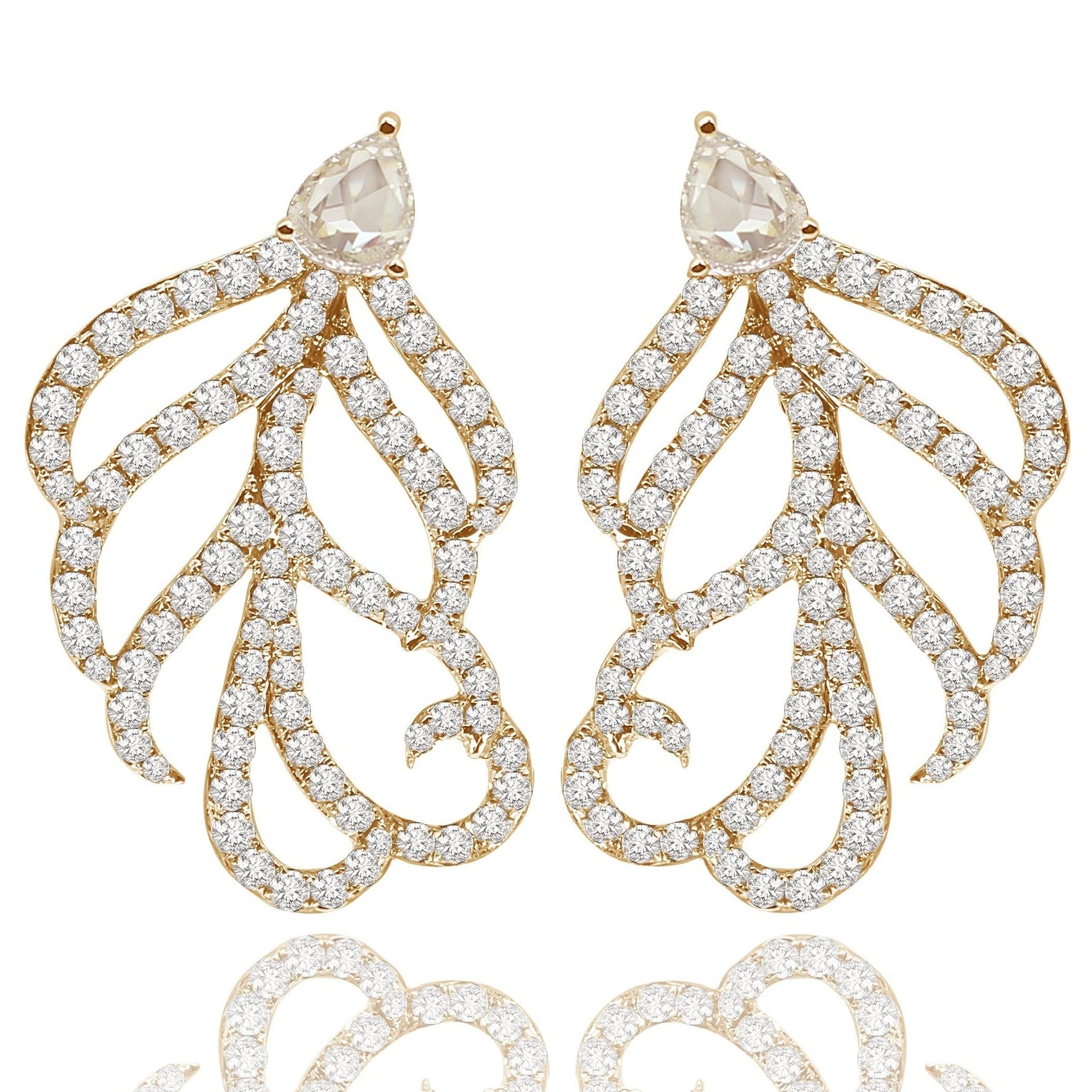 Sutra 18K Yellow Gold Feather Collection Small Diamond Earrings - Jay Feder Jewelers