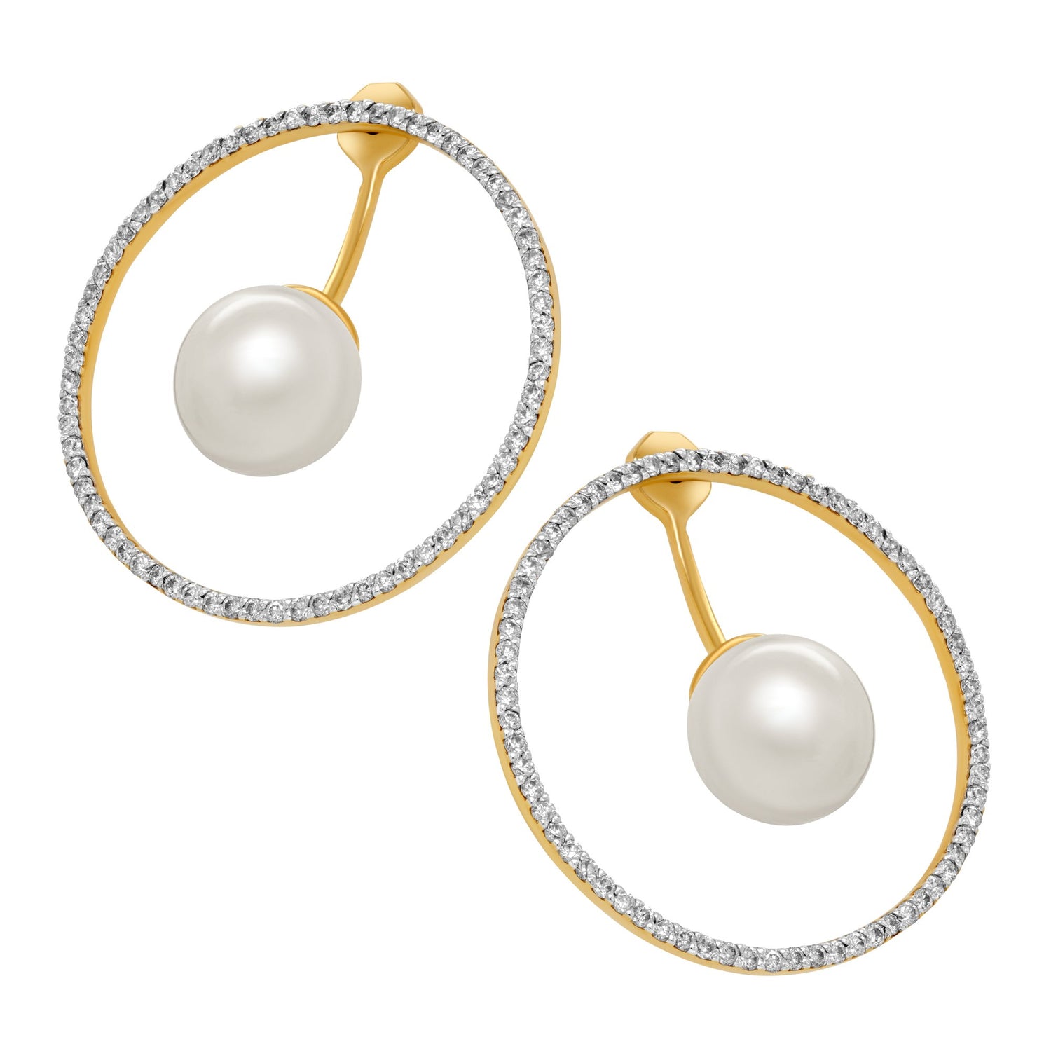 Jay Feder 14K Yellow Diamond Floating Pearl Hoop Earrings