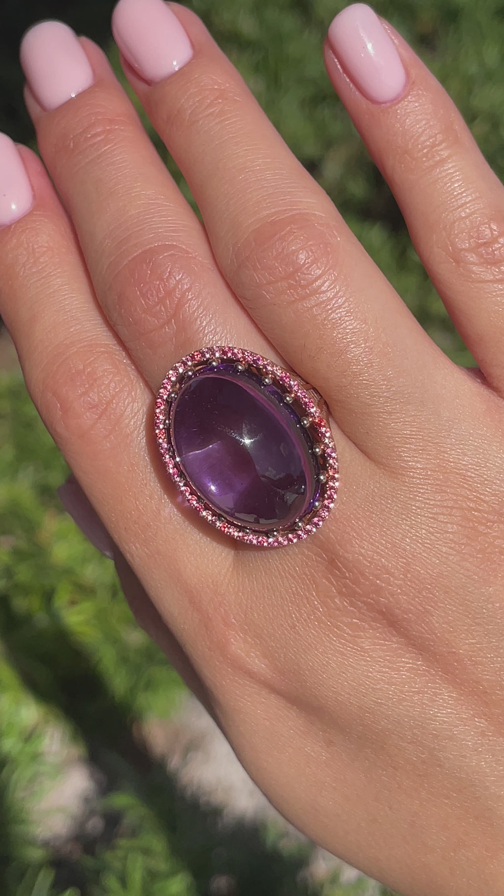 Roule & Co. Amethyst Cabochon and pink Sapphire 18K Rose Gold ring