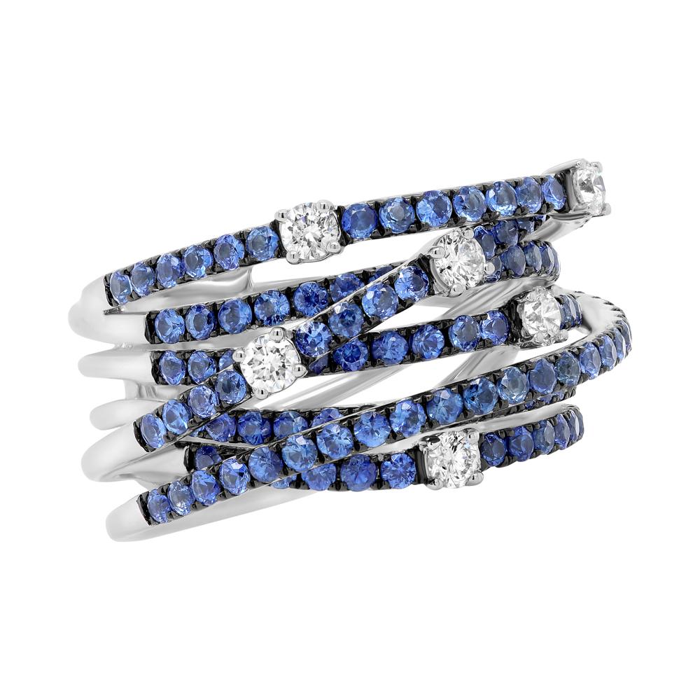 Jay Feder 14K White gold Sapphire 6 Layer Diamond ring