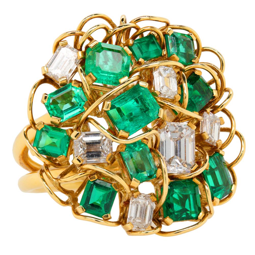 Jay Feder 18K Yellow Gold Emerald & Diamond Ring