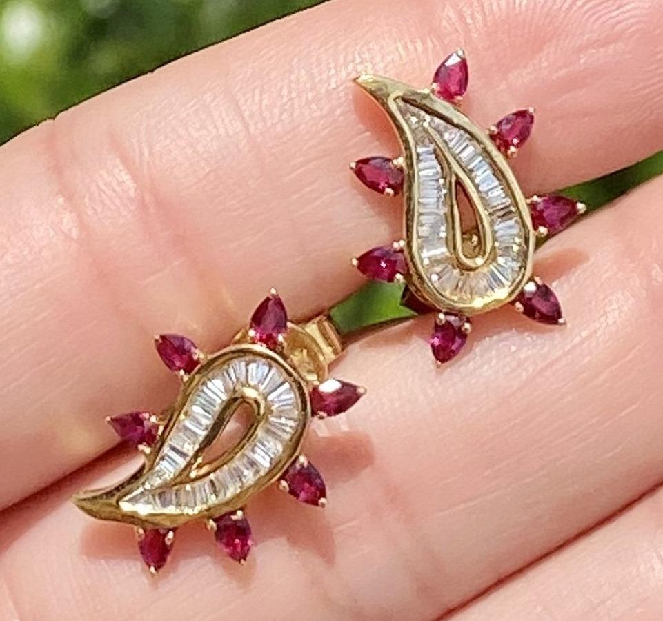 Khai Khai 18k yellow gold  Ruby Diamond paisley Earrings