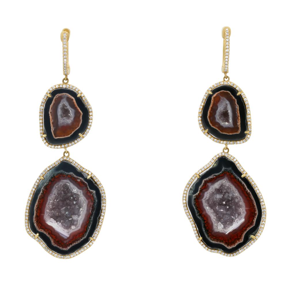 Jay Feder 14k Yellow gold diamond Agate Geode Drop Earrings