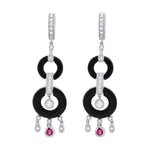 Jay Feder 18K White Gold Diamond Ruby Onyx Art Deco Earrings