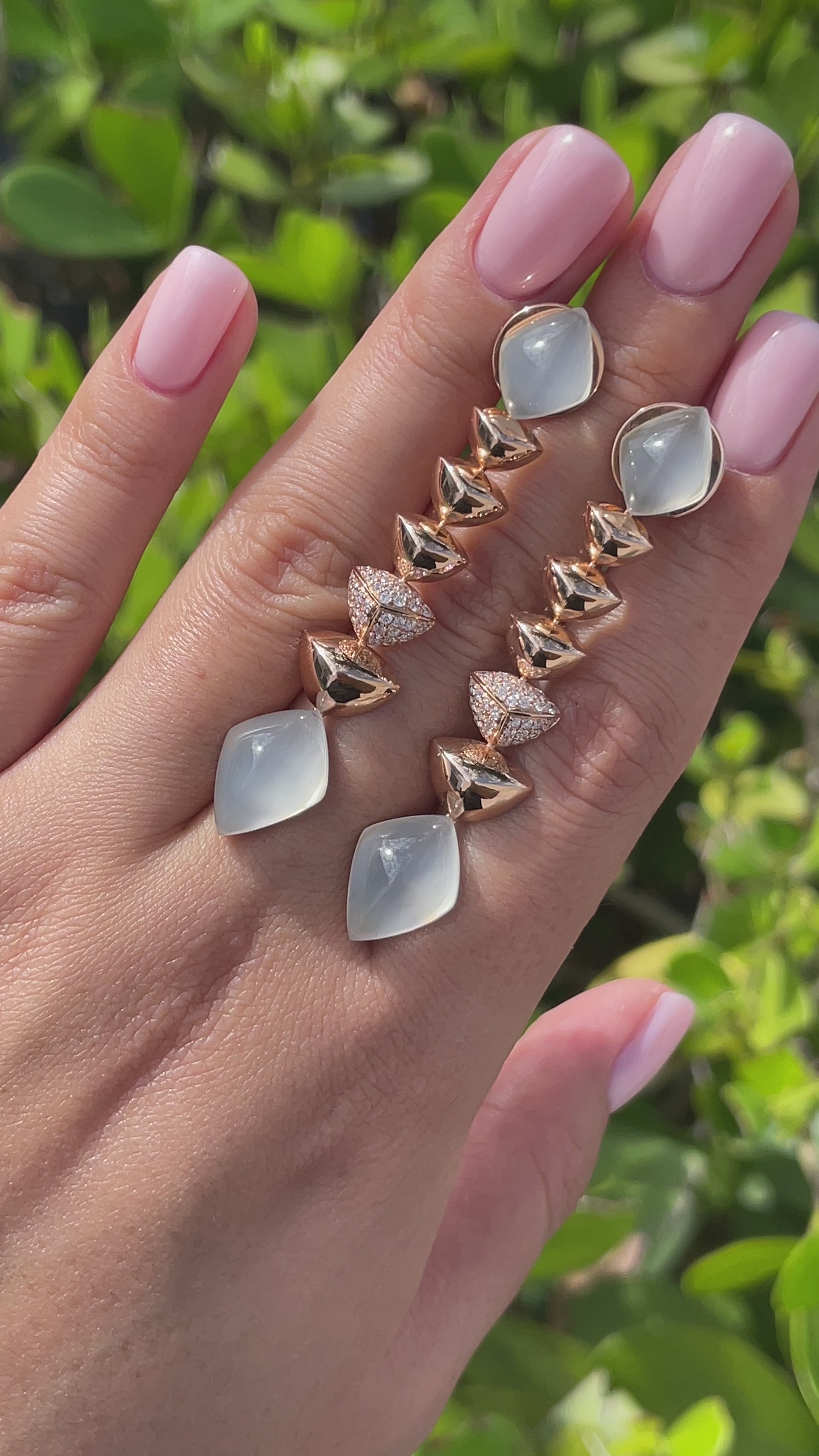 SOFRAGEM 18K ROSE GOLD MOONSTONE DIAMOND GEOMETRIC DROP EARRINGS