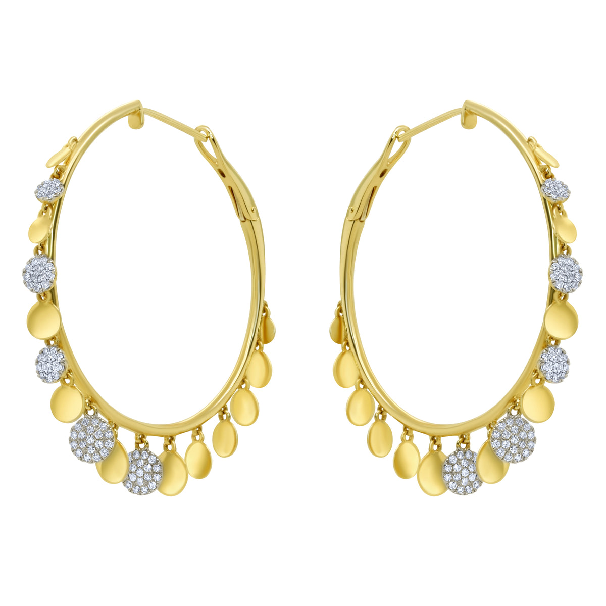 14K Yellow Gold Diamond Disk Hoop Earrings - Jay Feder Jewelers