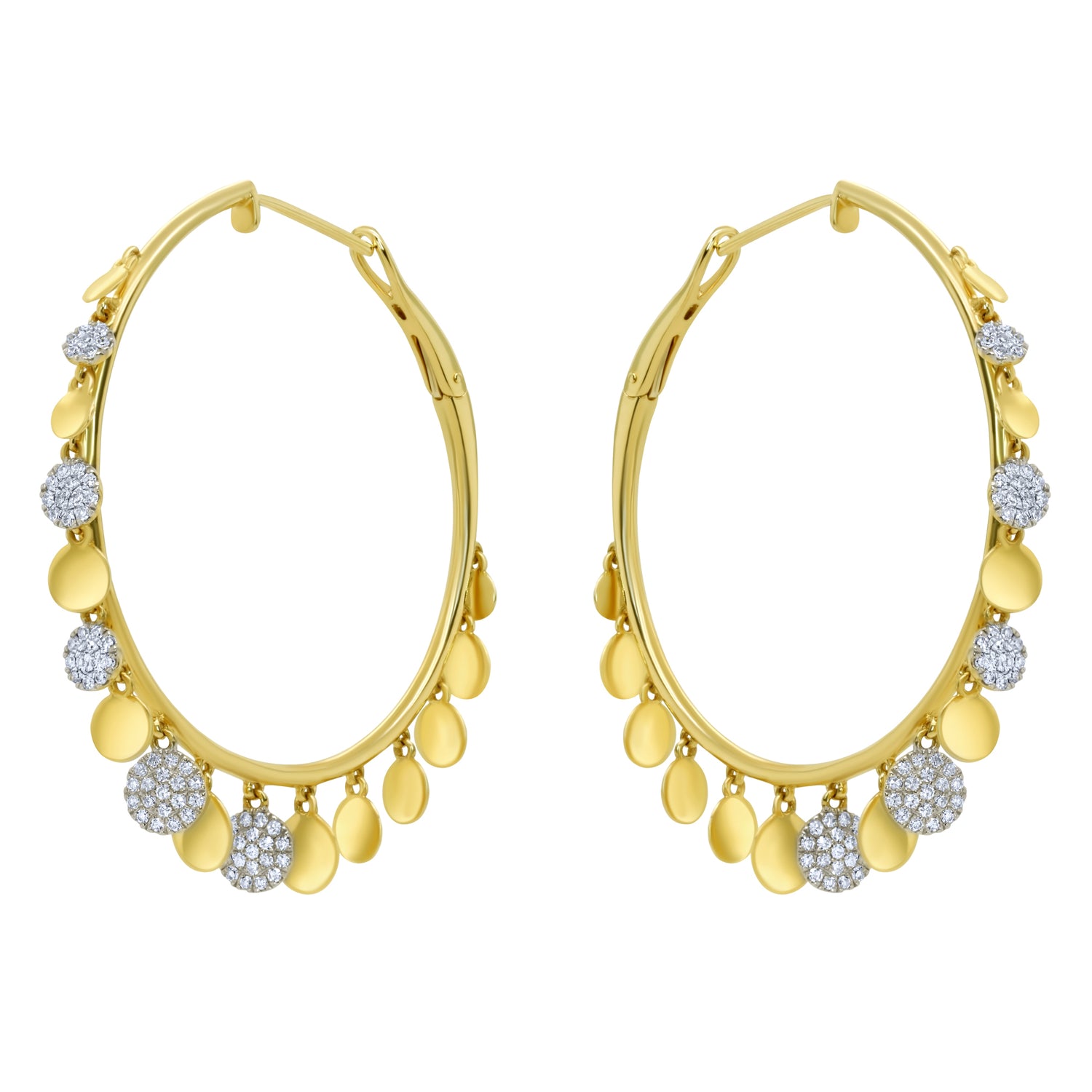 14K Yellow Gold Diamond Disk Hoop Earrings - Jay Feder Jewelers