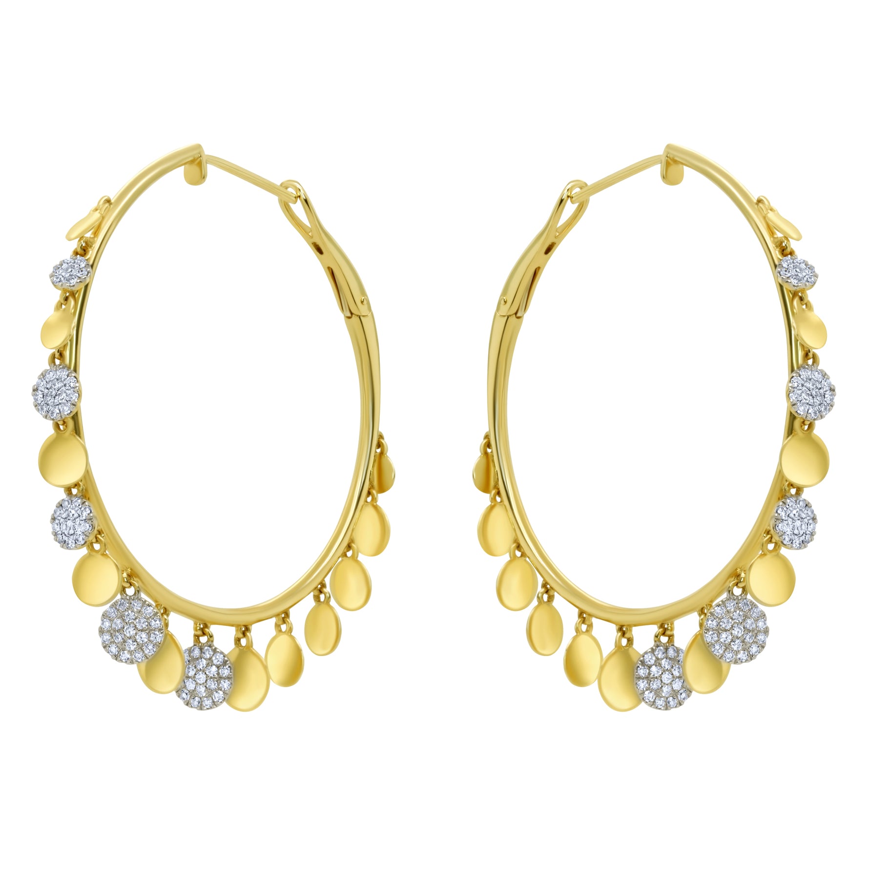 14K Yellow Gold Diamond Disk Hoop Earrings - Jay Feder Jewelers