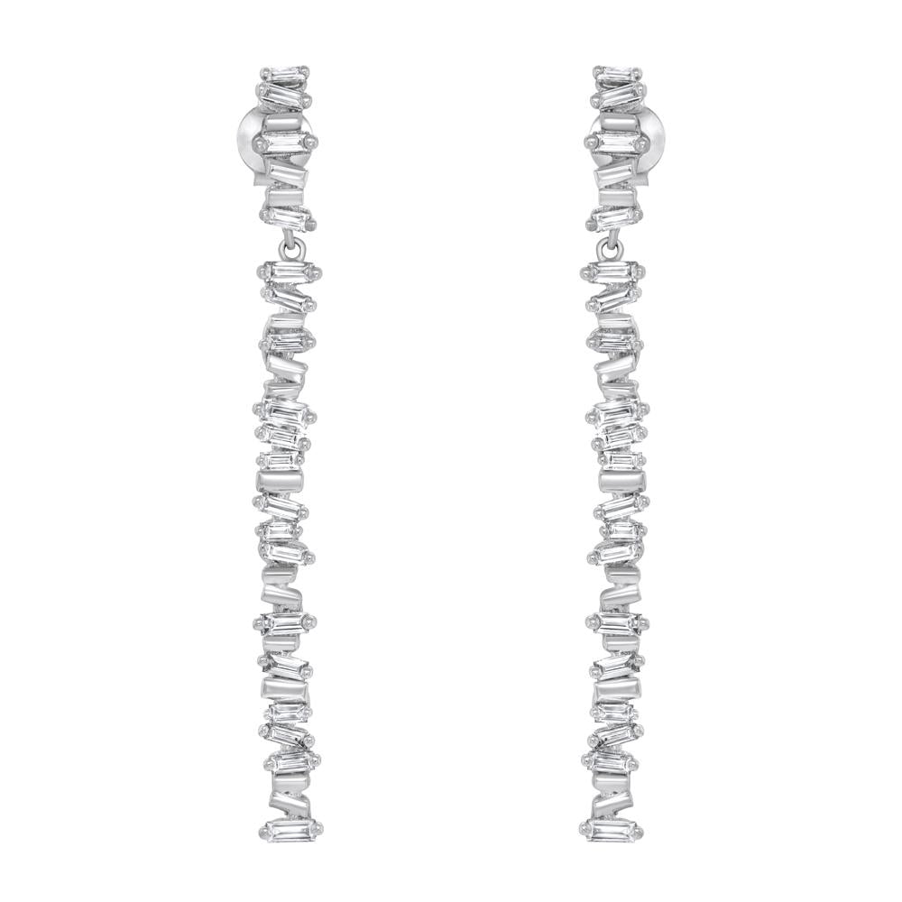 Suzanne Kalan 18K White Gold Diamond Dangle Stick Earrings