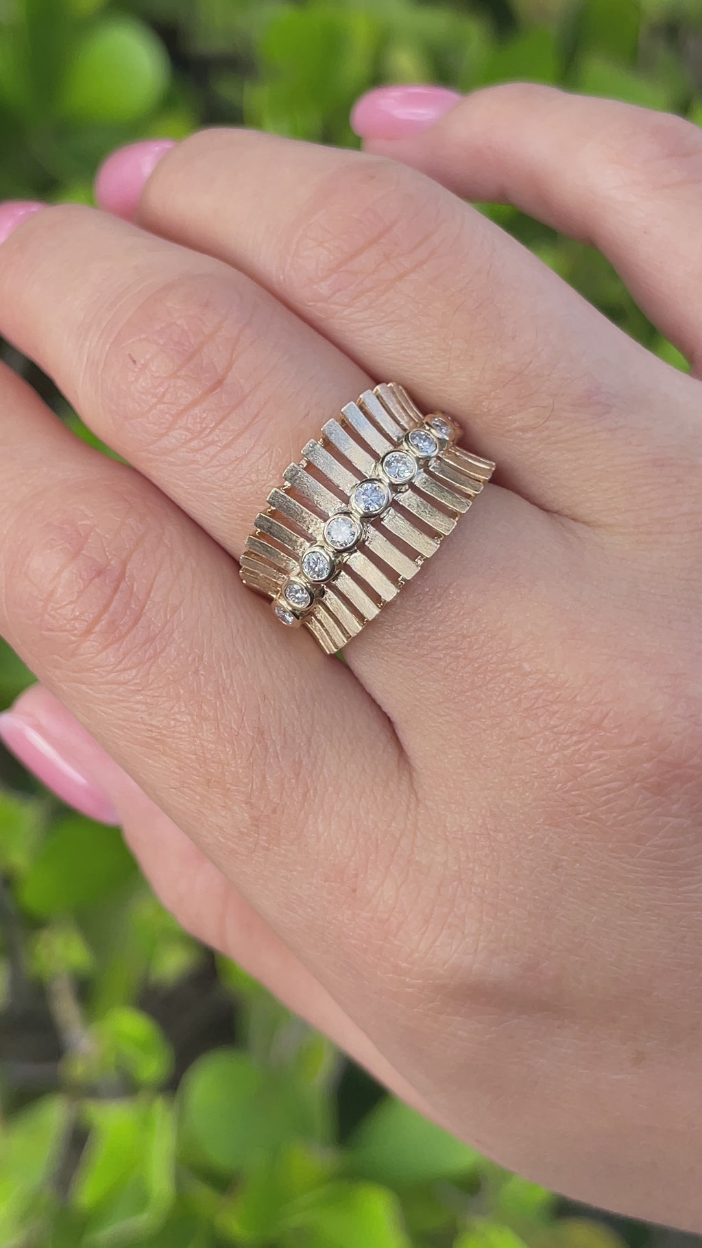 Jay Feder 14k Yellow Gold Round Diamond Bezel Set Satin Finish Band Ring