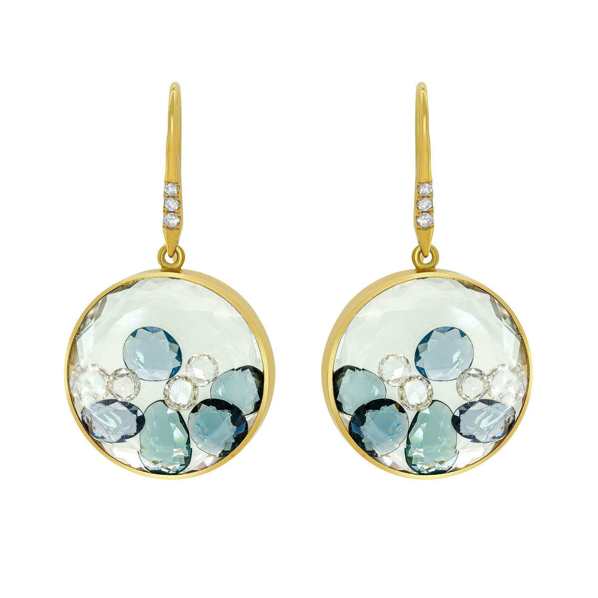 Moritz Glik 18K Yellow Gold Sapphire Diamond Shaker Earrings