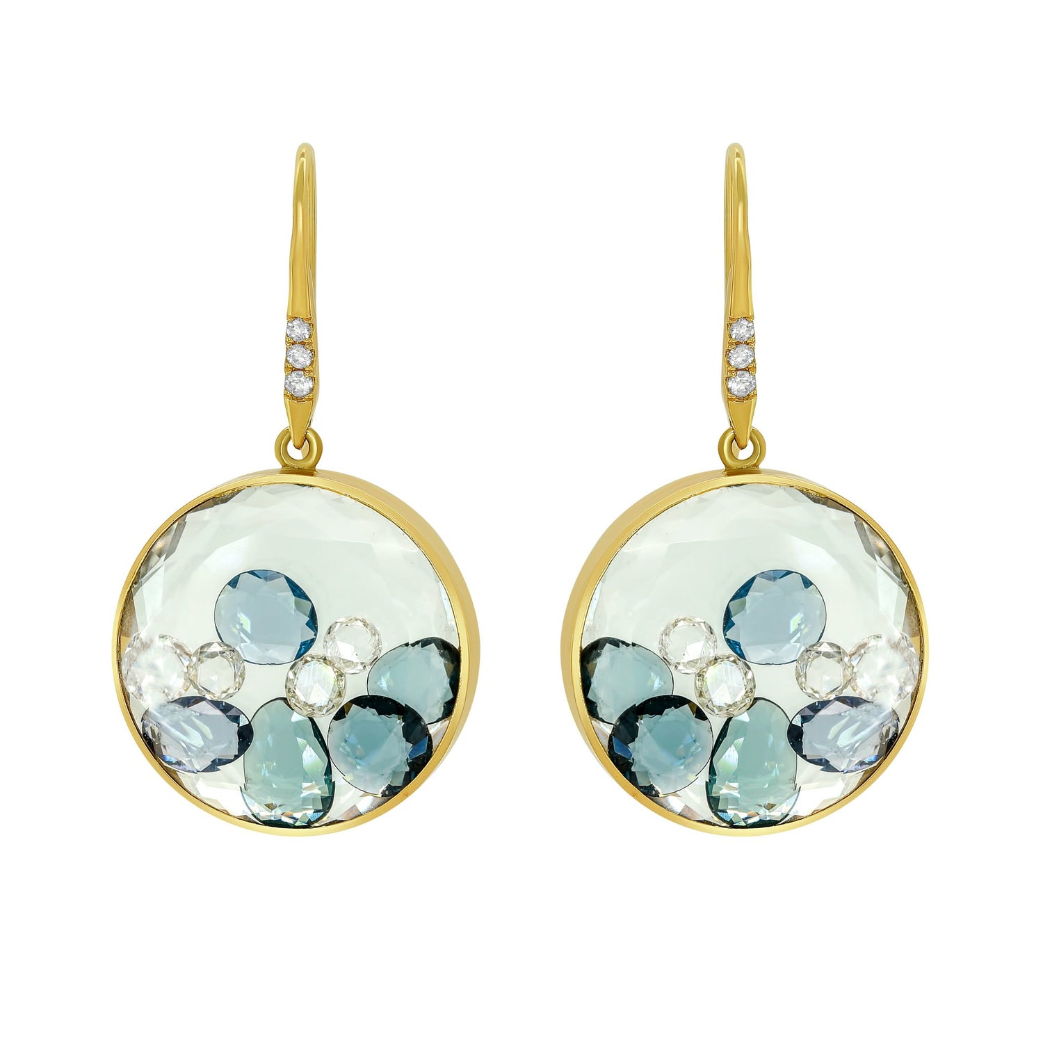 Moritz Glik 18K Yellow Gold Sapphire Diamond Shaker Earrings