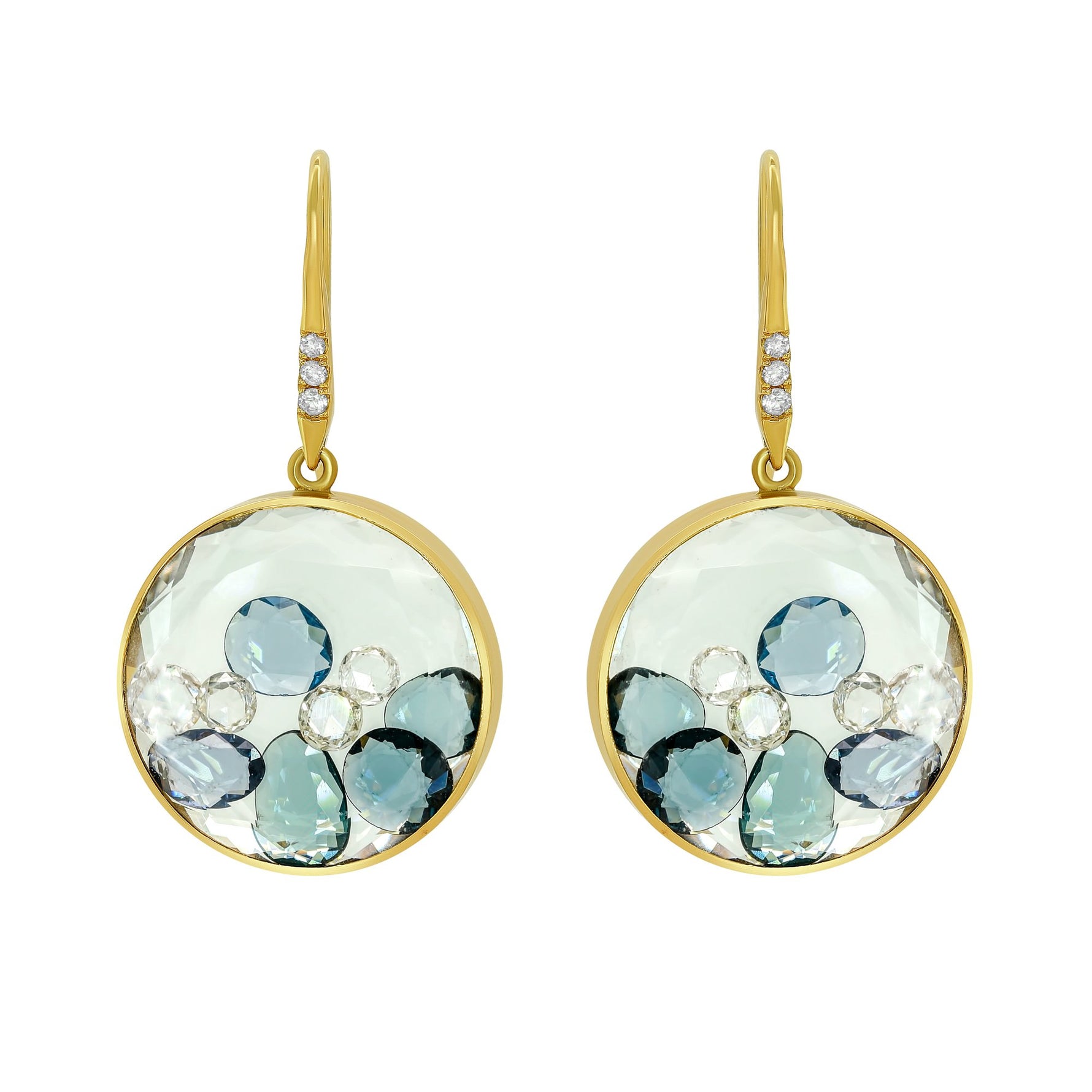 Moritz Glik 18K Yellow Gold Sapphire Diamond Shaker Earrings