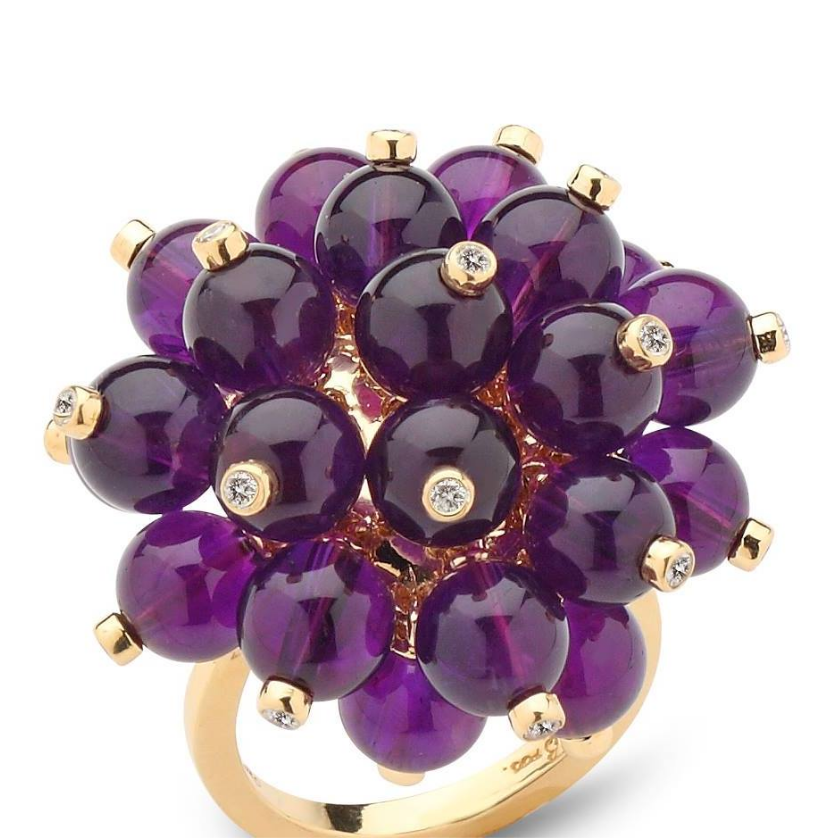 Aletto Brothers 18K Yellow Gold Amethyst Diamond Cluster Ring - Jay Feder JewelersAletto Brothers 18K Yellow Gold Amethyst Diamond Cluster Ring