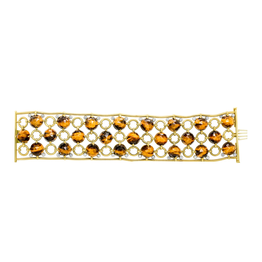 Aletto Brothers 18k Yellow Gold  Pyramid Tigers Eye & Diamond Bracelet - Jay Feder Jewelers