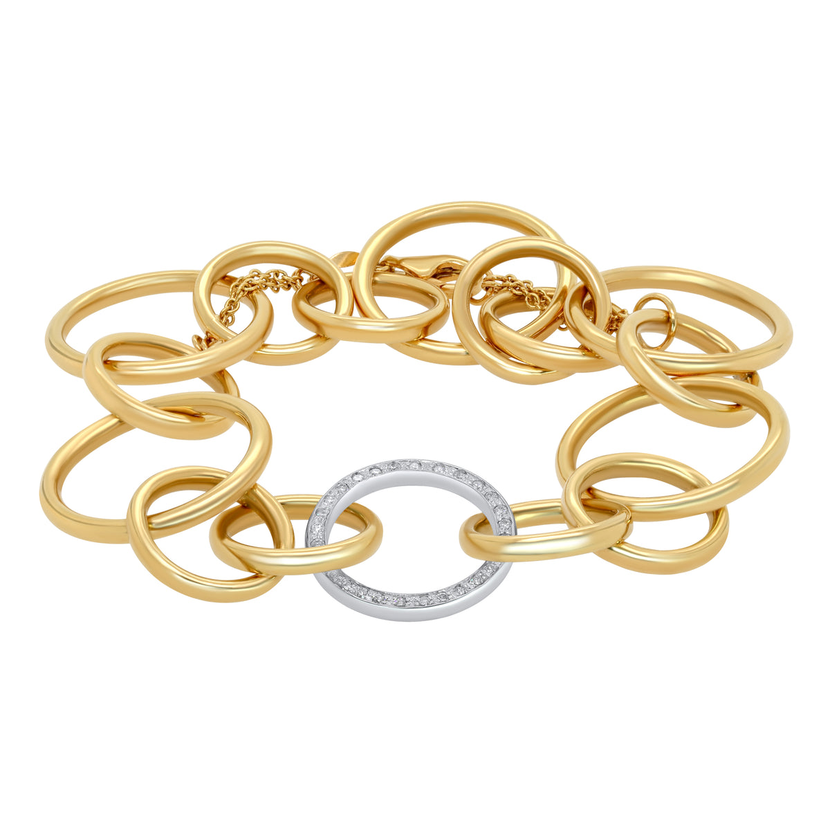 Jay Feder 14 Yellow Gold & White Gold Diamond Circle Link Bracelet