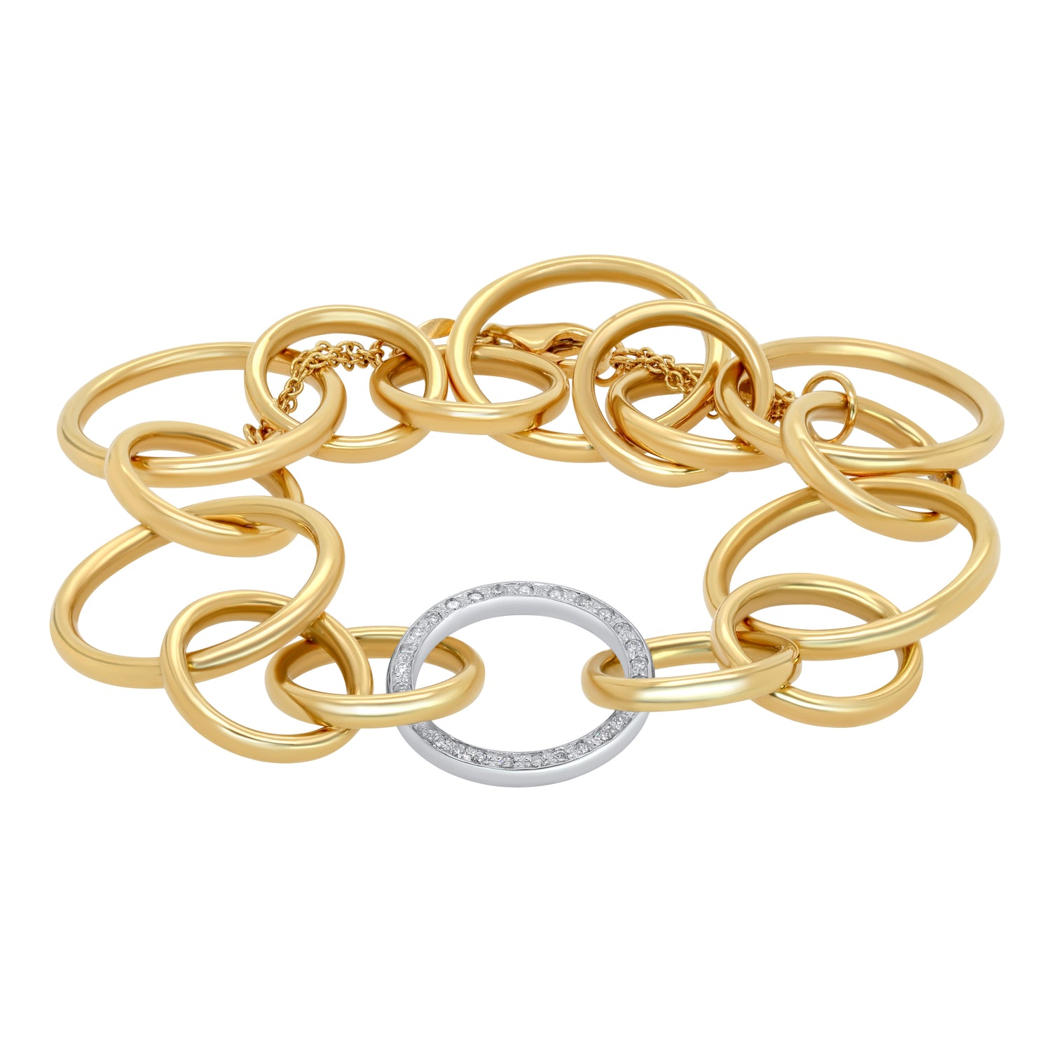 Jay Feder 14 Yellow Gold & White Gold Diamond Circle Link Bracelet