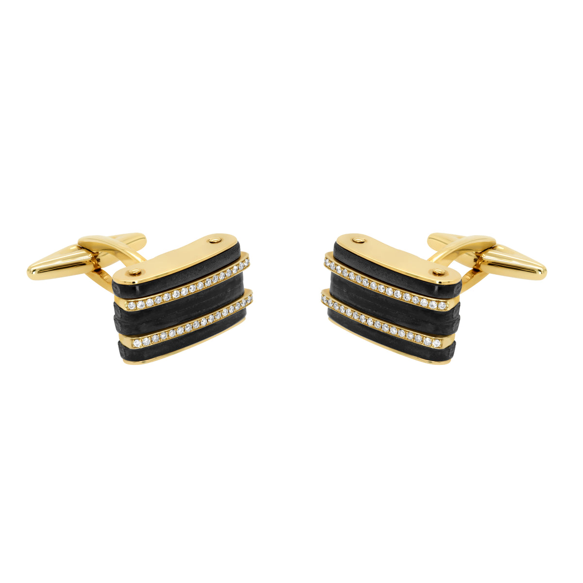 Jay Feder 18K Yellow Gold Diamond Rubber Cufflinks
