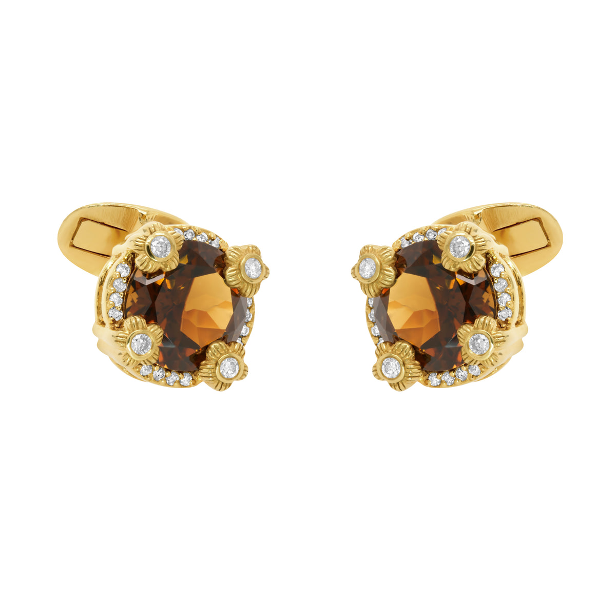 Jay Feder 14K Yellow Gold Diamond & Smoky Topaz Cufflinks
