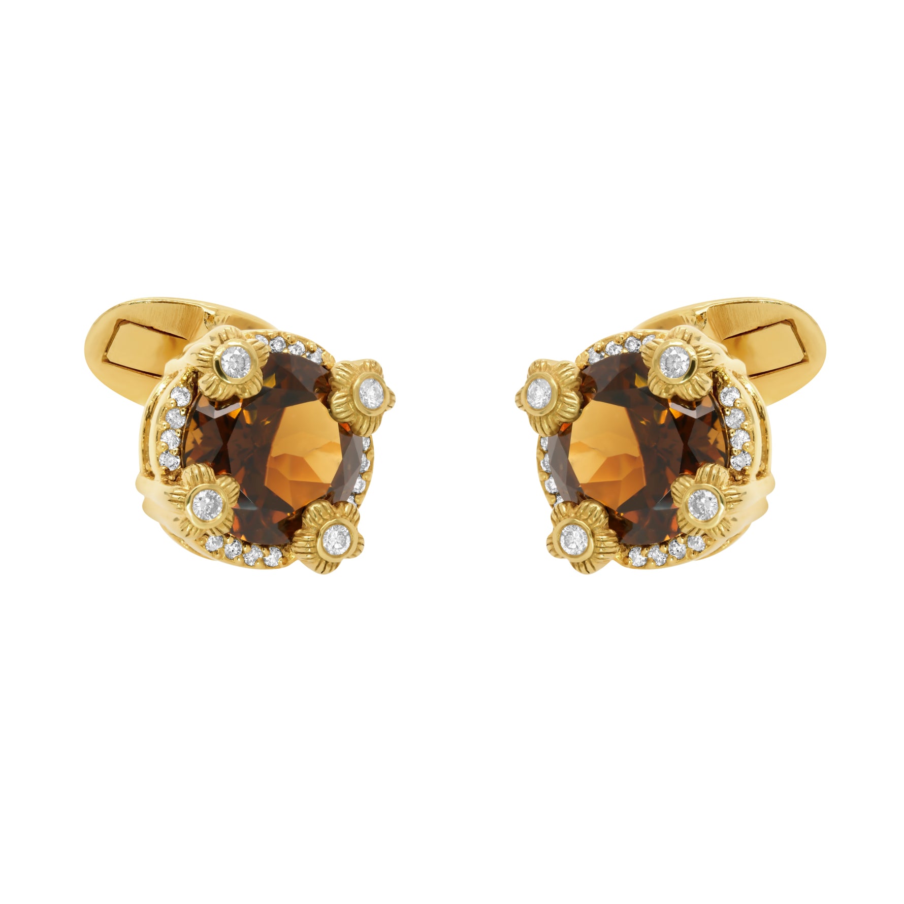 Jay Feder 14K Yellow Gold Diamond & Smoky Topaz Cufflinks
