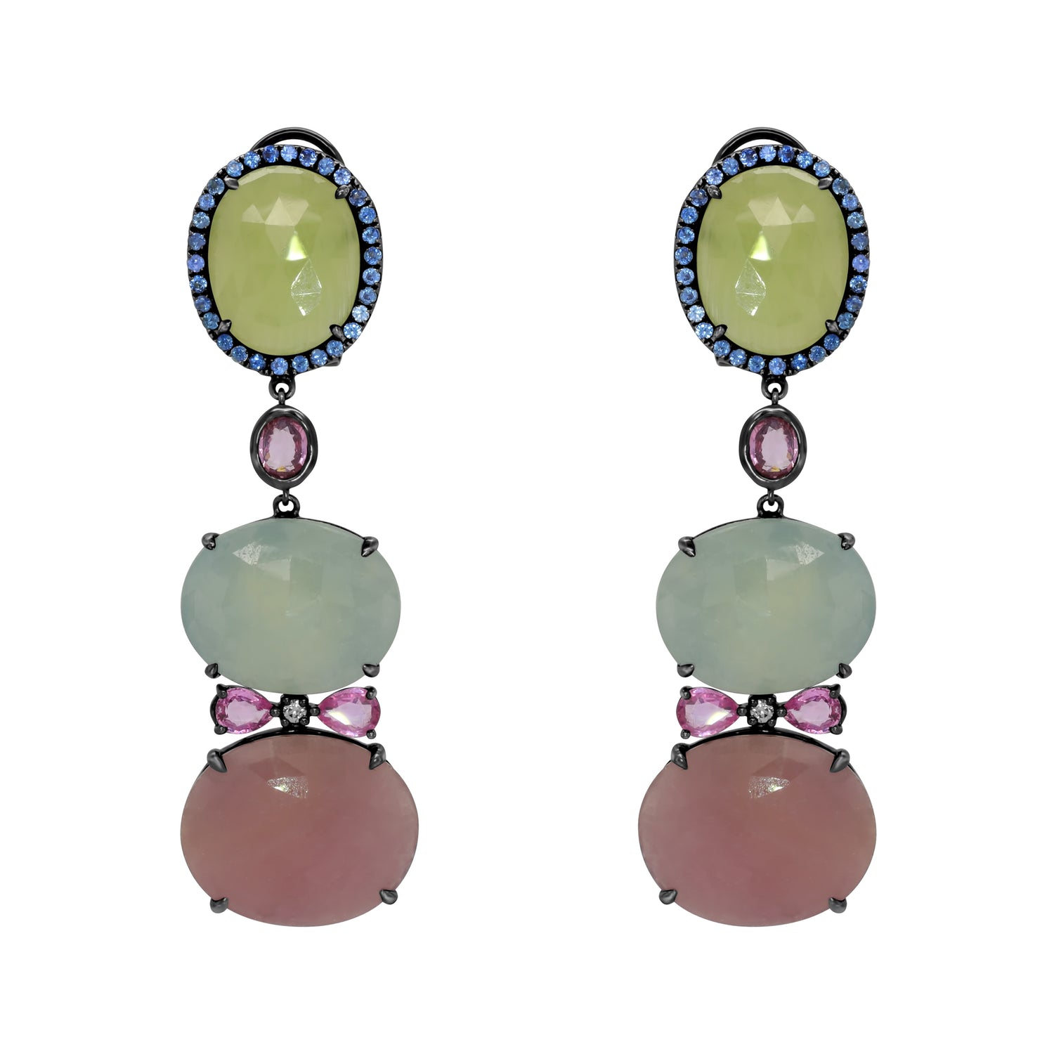 Jay Feder 18 Black Gold Muliticolor Sapphire Dangle Earrings