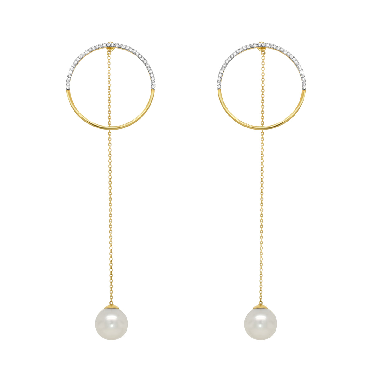 Mateo 14K Yellow Gold Half Moon Diamond Pearl Drop Earrings