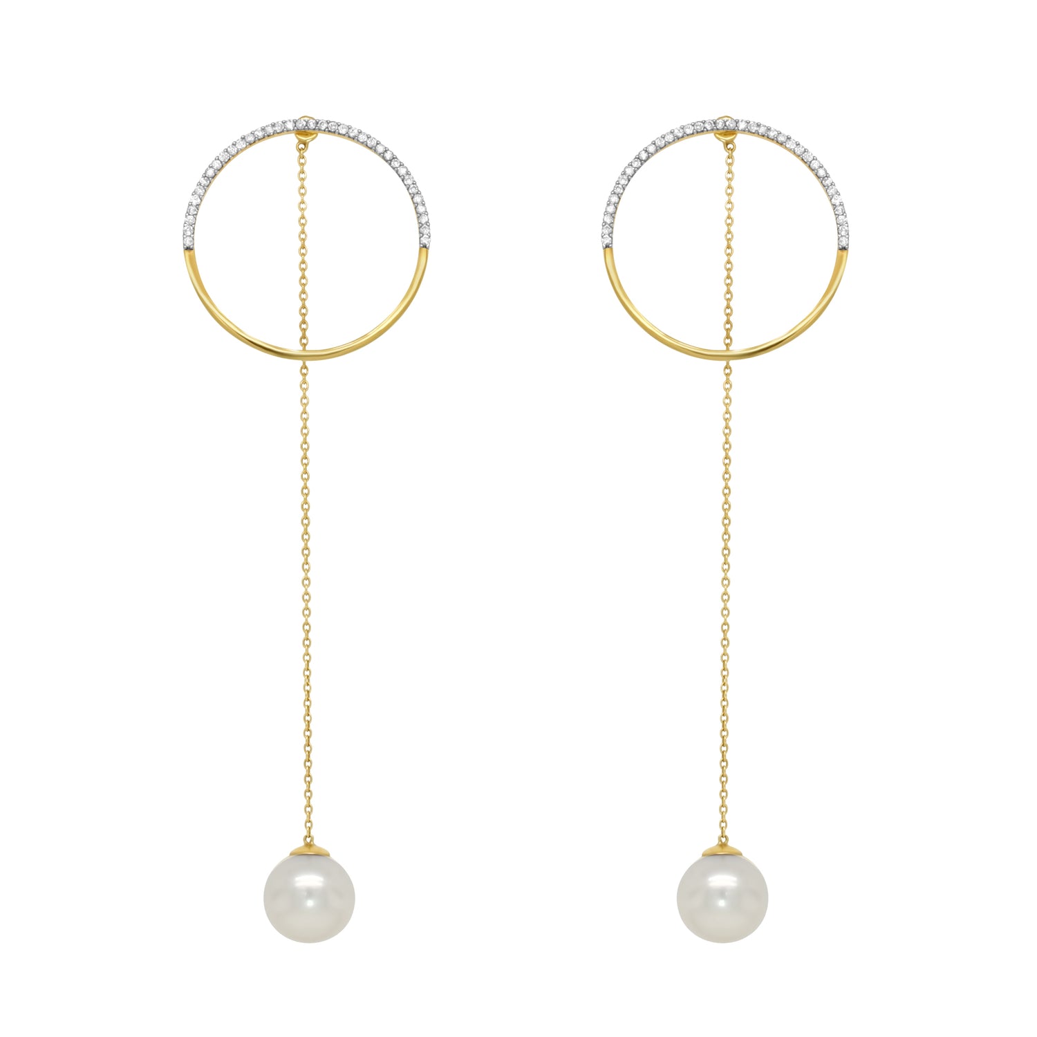 Mateo 14K Yellow Gold Half Moon Diamond Pearl Drop Earrings