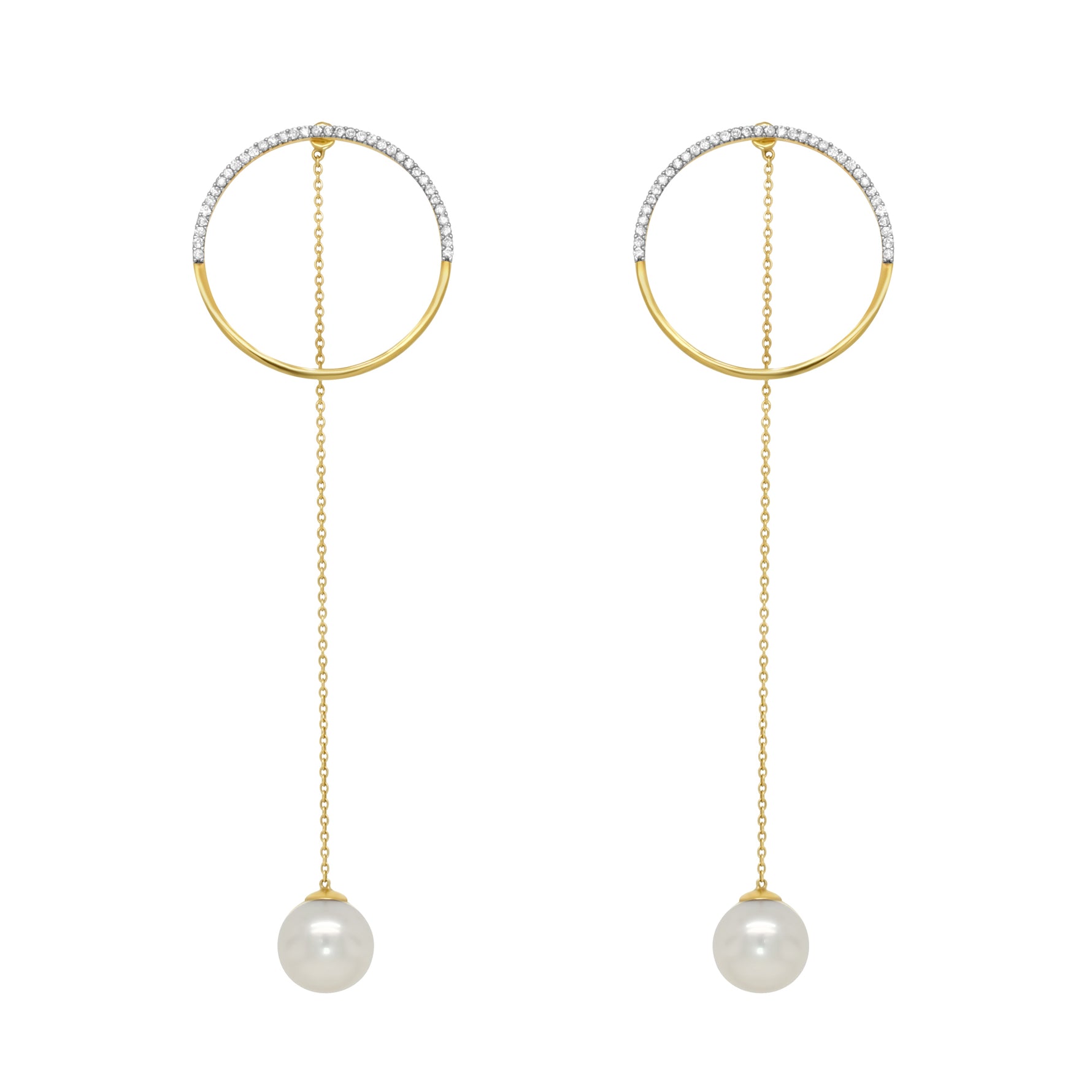 Mateo 14K Yellow Gold Half Moon Diamond Pearl Drop Earrings