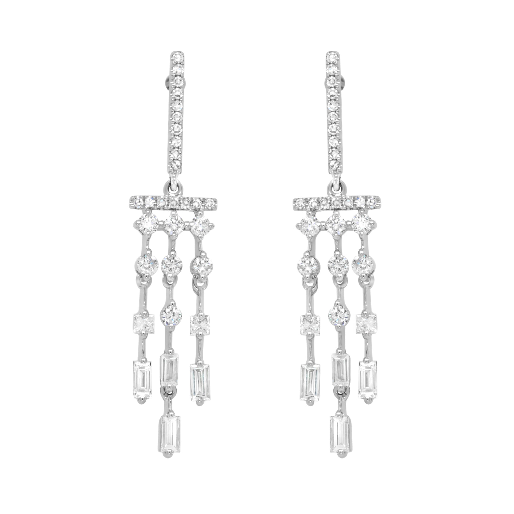Jay Feder 14K White Gold Diamond Bar Dangle Earrings