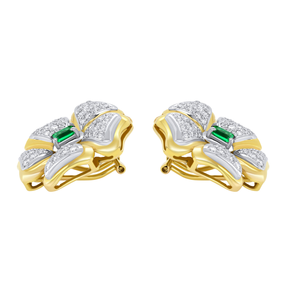 Jay Feder 14K Yellow Gold Diamond Emerald Flower Earrings
