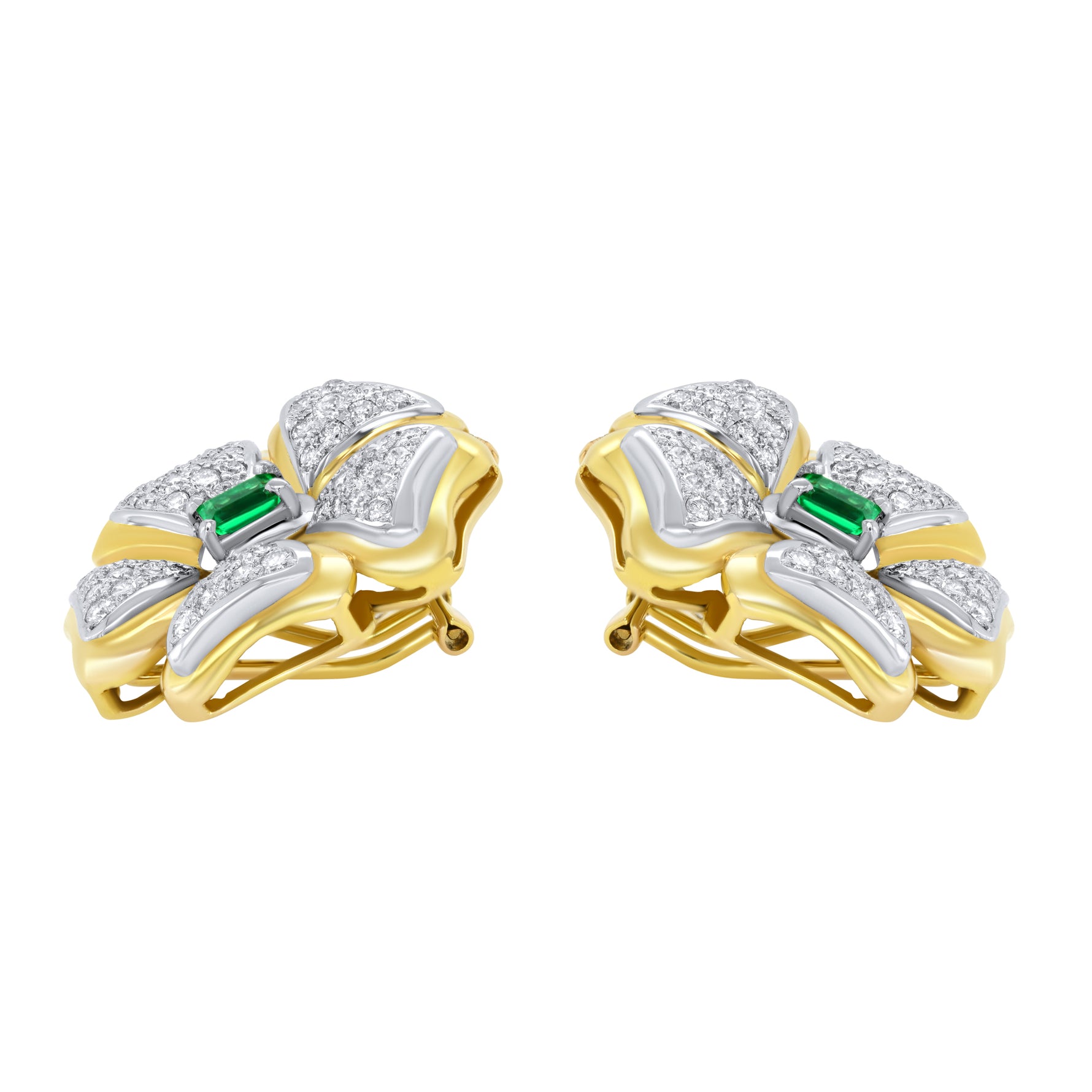 Jay Feder 14K Yellow Gold Diamond Emerald Flower Earrings