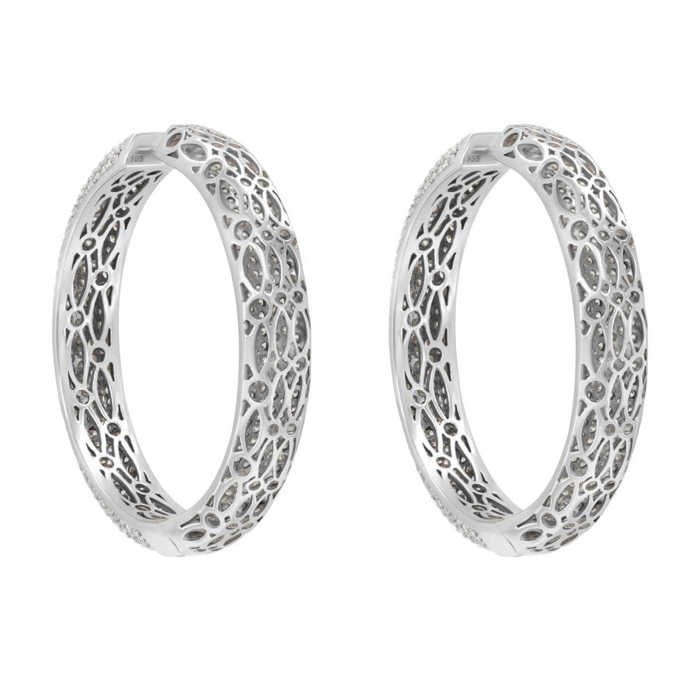 Jay Feder 14K White Gold Large Pave Inside/Out Hoop Earrings