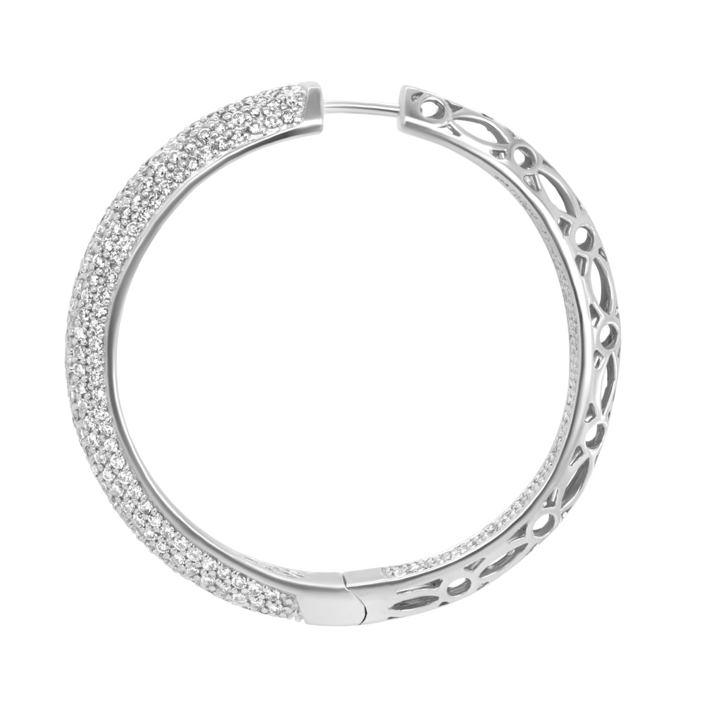 Jay Feder 14K White Gold Large Pave Inside/Out Hoop Earrings