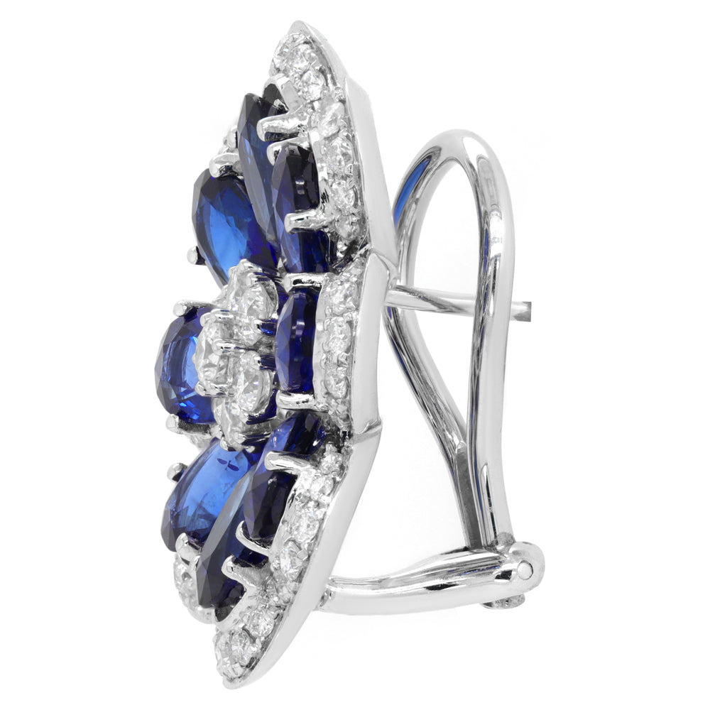 Jay Feder 18K White Gold Diamond Sapphire Flower Earrings