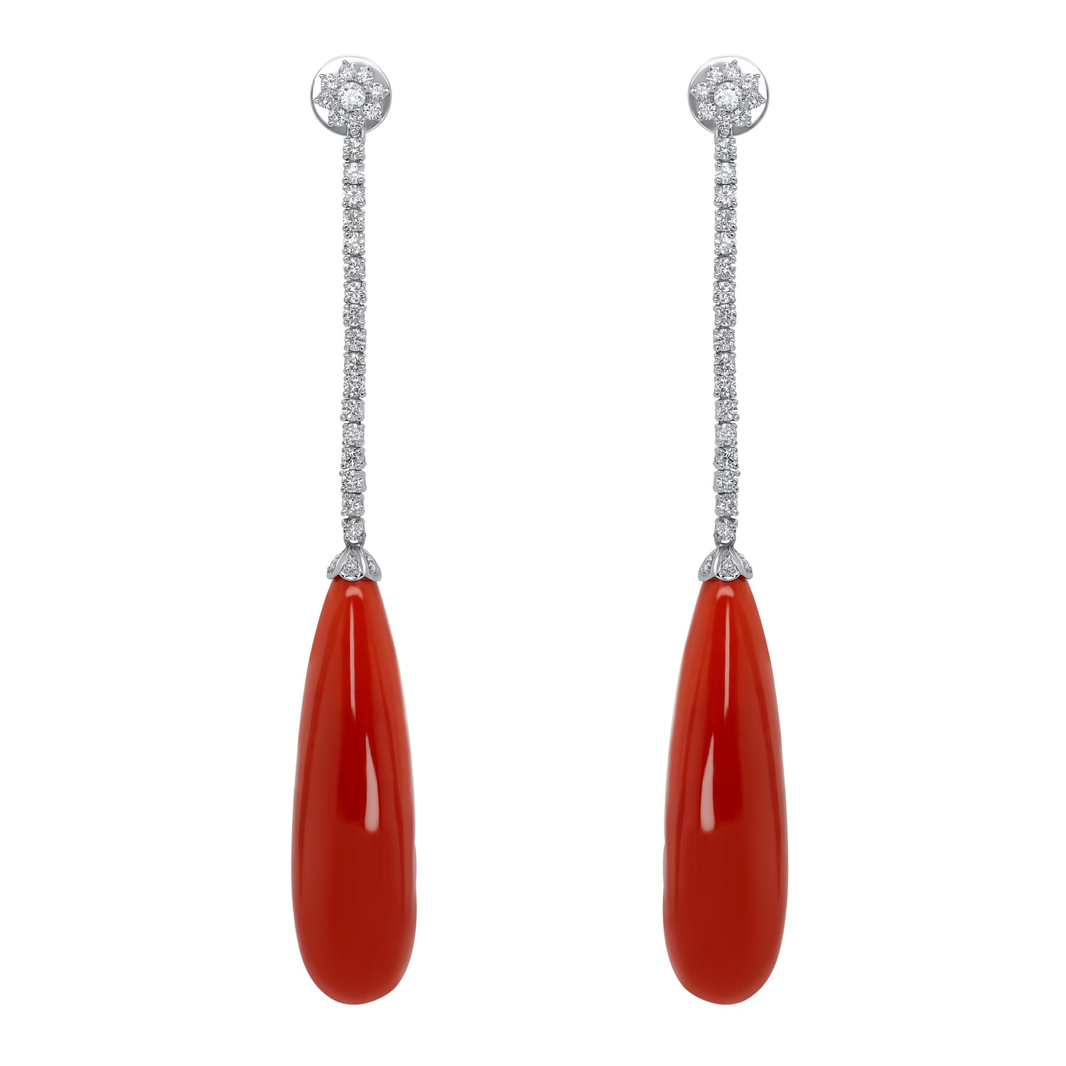 Jay Feder 18K White Gold Coral Teardrop Earrings