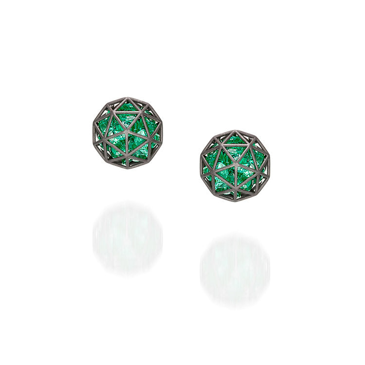 Roule & Co. Blackened 18K White Gold Emerald Decagon Stud Earrings