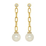 Jay Feder 14K Yellow Gold Diamond & Pearl Paperclip Earrings