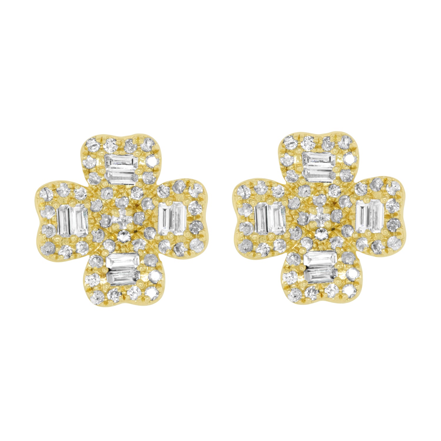 Feder 14K Yellow Gold Diamond Clover Earrings