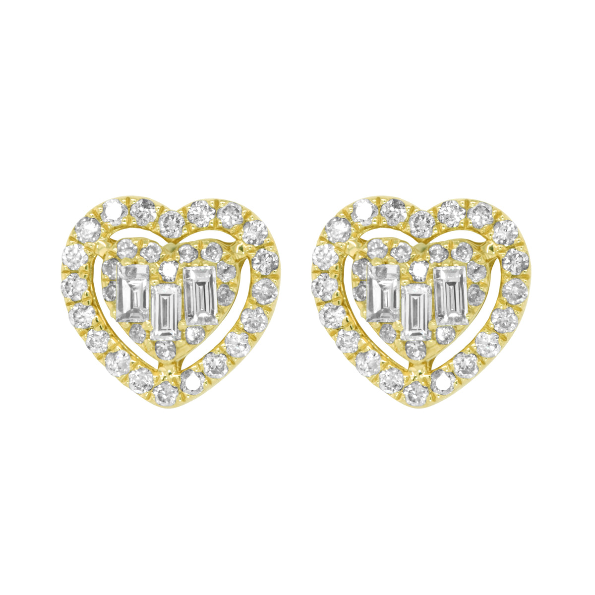 Jay Feder 14K Yellow Gold Diamond Heart Stud Earrings