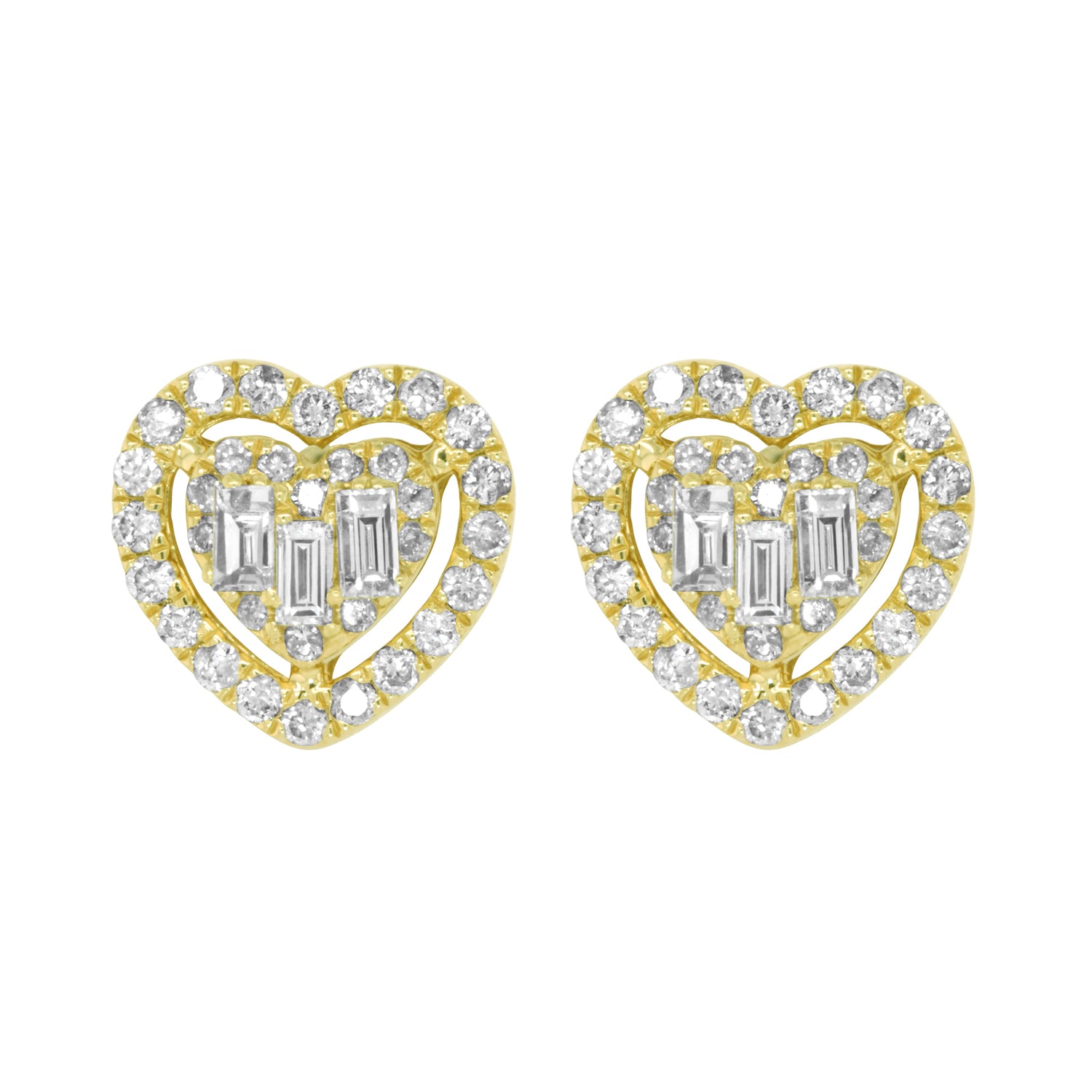 Jay Feder 14K Yellow Gold Diamond Heart Stud Earrings