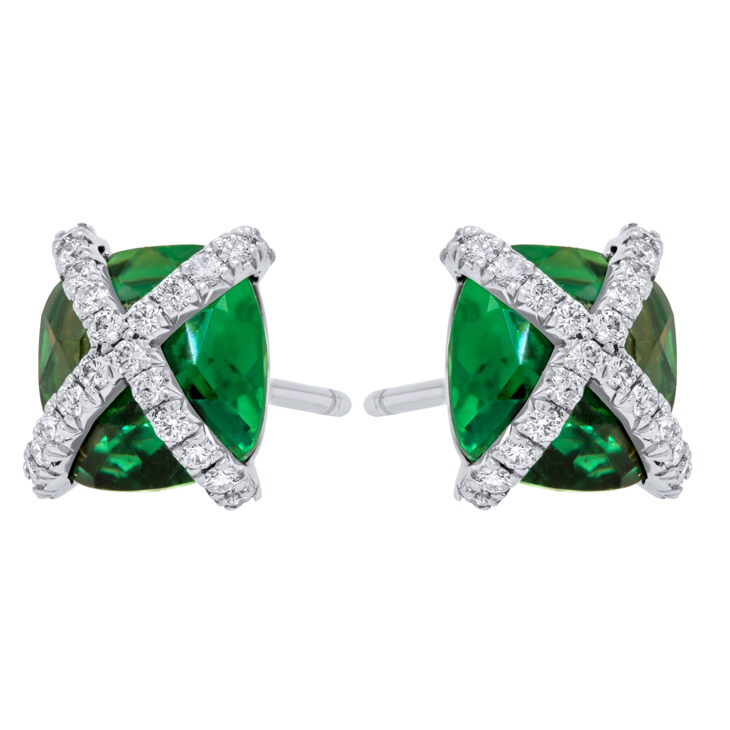 Rachel Sarc The Julia Studs 18K White Gold Green Quartz White Diamond Pave Earrings